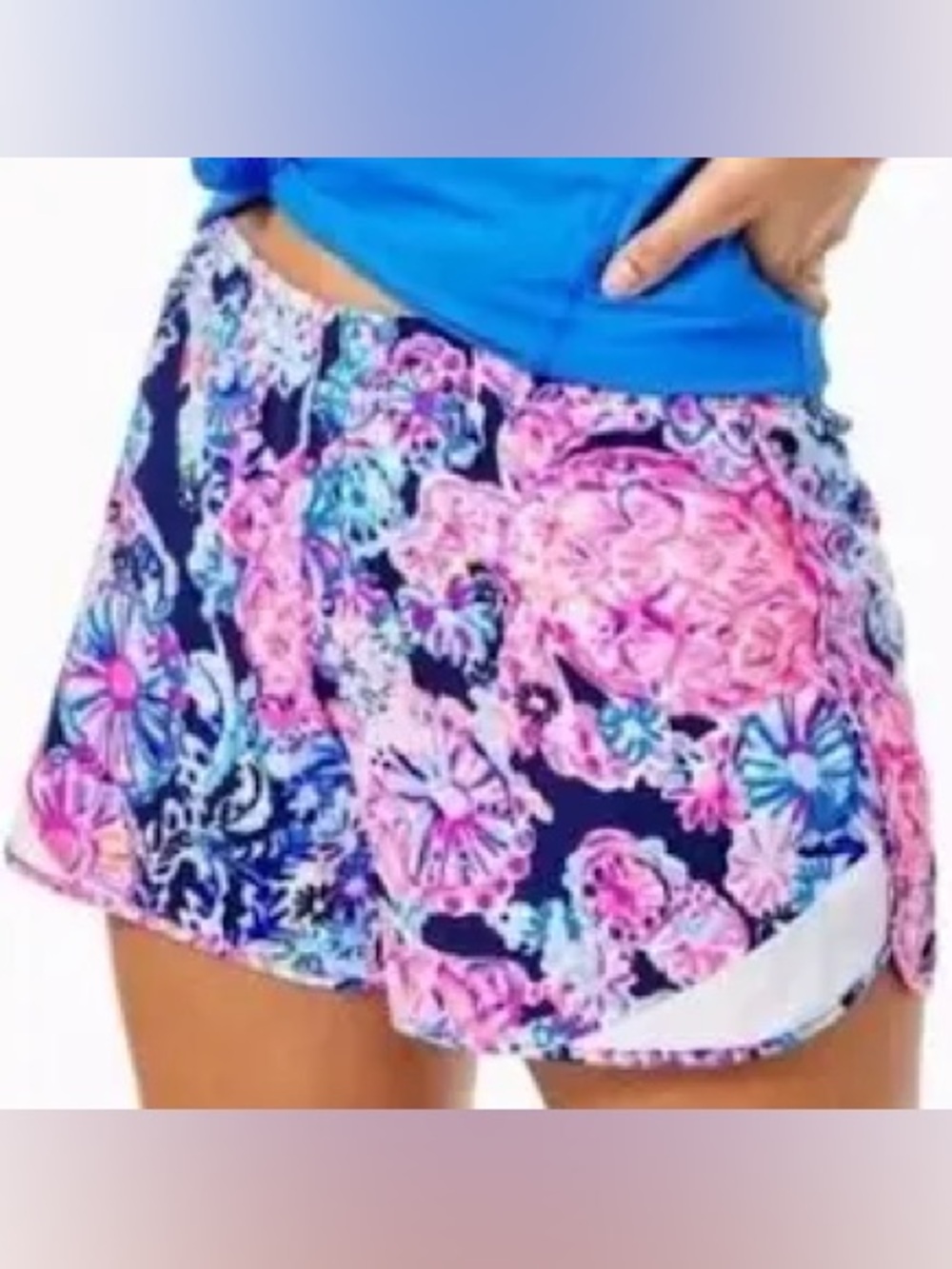 Lilly Pulitzer Navy Floral Elastic Waist trail Shorts with Pink & Blue Accents